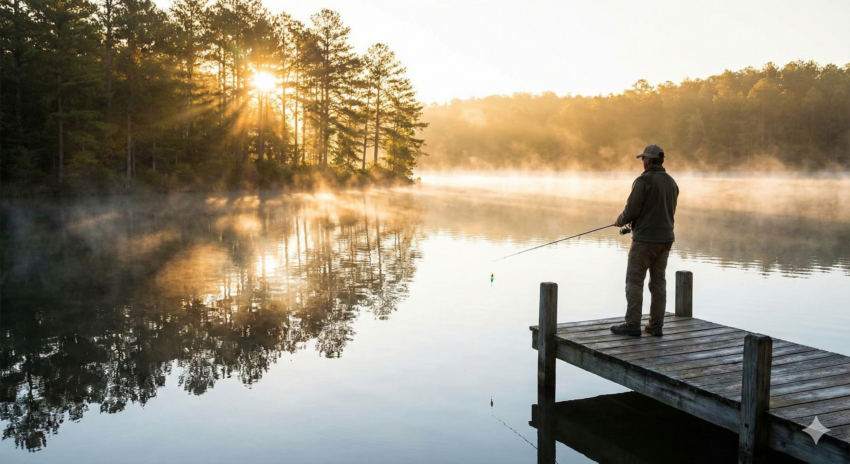Wędkarz na pomoście
