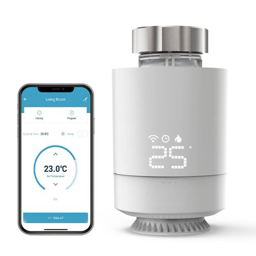 Głowica Termostatyczna wifi z przodu i aplikacja na telefon